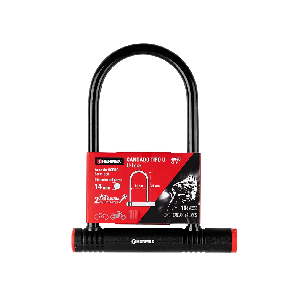 Candado para bicicleta o motocicleta tipo U 12mm Hermex CB-24